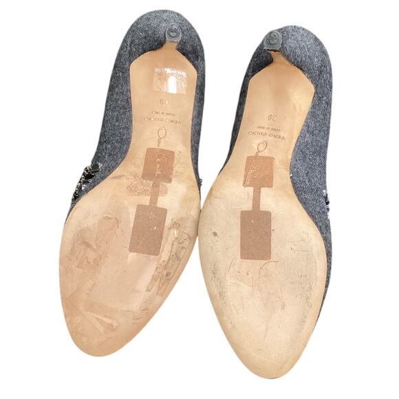 Oscar de la Renta Women’s Open Toed Pumps Gray Flannel Swarovski Crystals S.39 - Picture 5 of 5